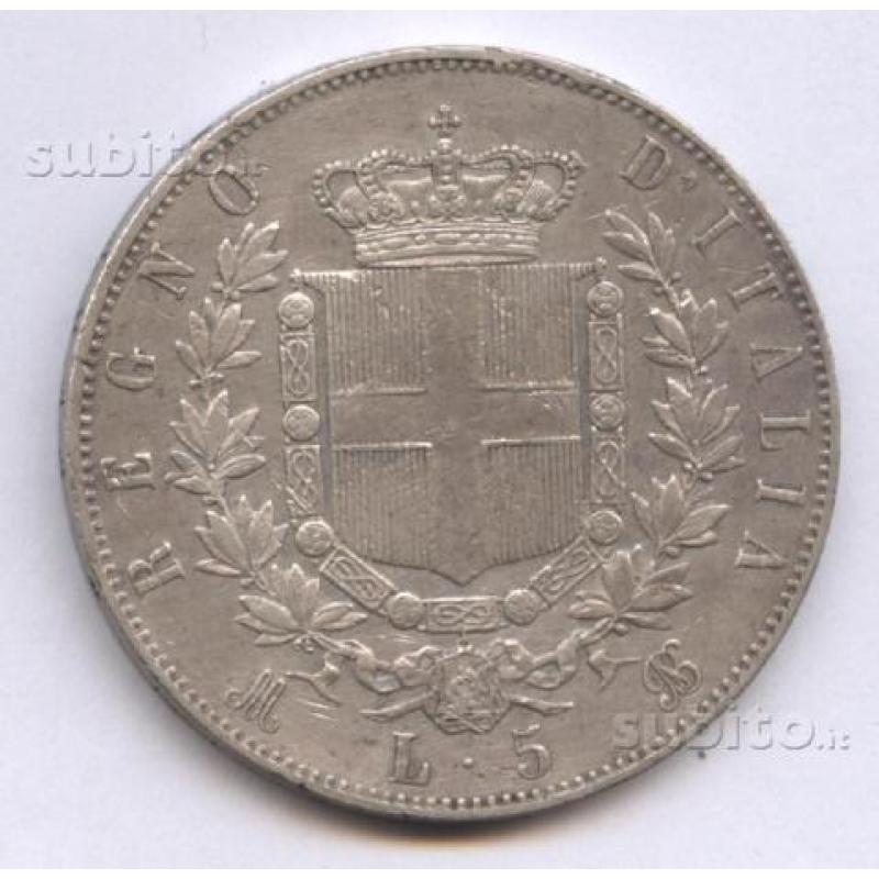 5 lire argento V.E. II 1872 (cinque scudi)